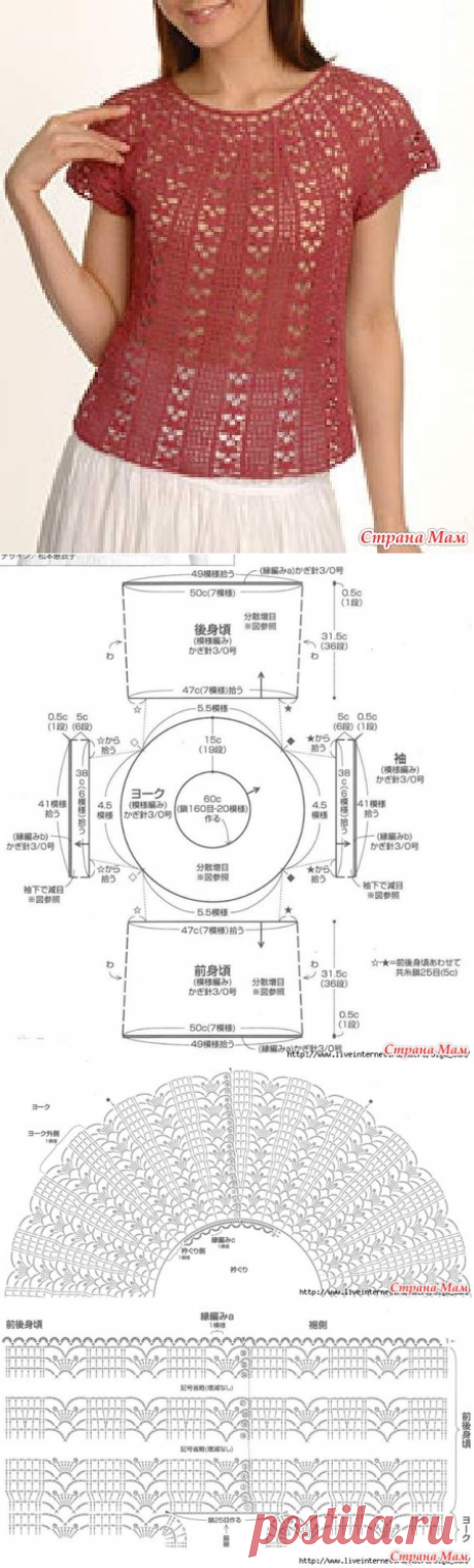 Ажурный топ с круглой кокеткой. Крючок. - ВЯЗАНАЯ МОДА+ ДЛЯ НЕМОДЕЛЬНЫХ ДАМ - Страна Мам