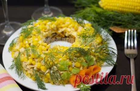 Салат с кукурузой, грибами, куриным филе - Золотой браслет - рецепт с пошаговыми фото | Все Блюда