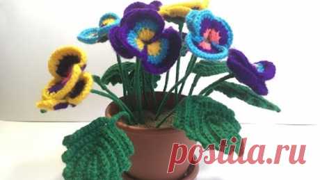 Как вязать Анютины глазки на пасху крючком/How to Knit Pansies for Easter Crochet