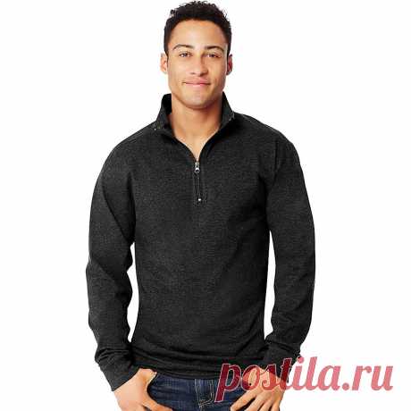 Hanes Men`s X-Temp 1/4 Zip Long-Sleeve T-Shirt, O5944, L, Ebony | Amazon.com