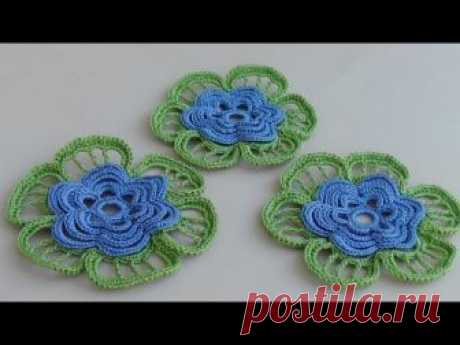 How to crochet flower.Урок вязания крючком ЦВЕТКА - мотива для ирландского кружева. Как связать цветок .Элемент для ирландского, наборного кружева. Lesson cr...