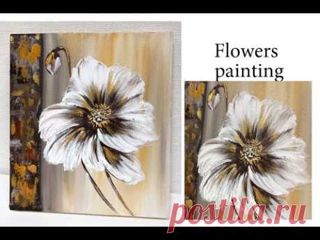 How to draw easy flowers painting / Demonstration /Acrylic Technique on canvas by Julia Kotenko