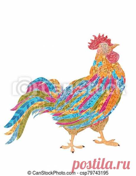 Rooster mosaic vector over white background.