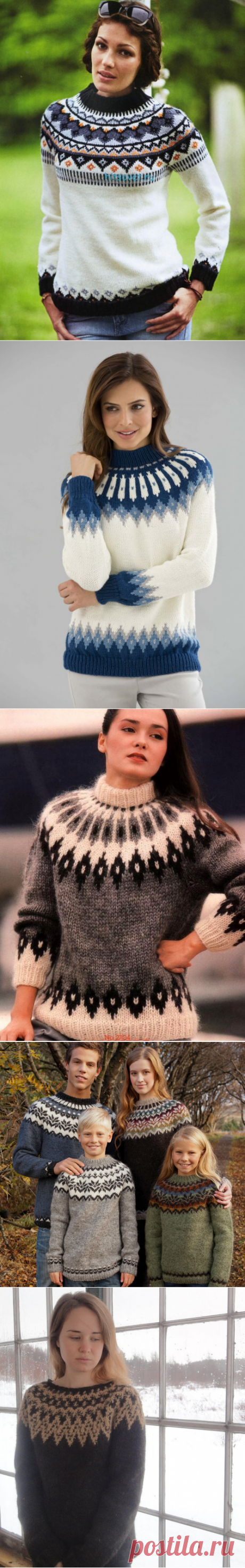Жаккардовые пуловеры с круглой кокеткой спицами — Рукоделие