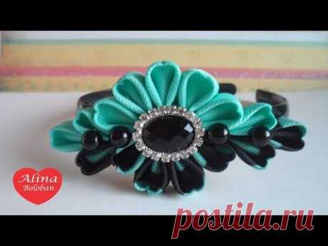 Как Сделать Двойной Ободок Канзаши / How to Make Double Headband kanzashi - YouTube