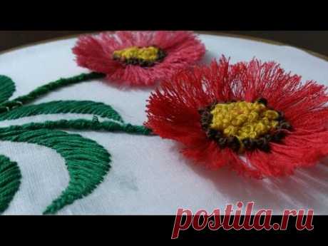 Hand embroidery designs. Hand embroidery stitches tutorial. pom pom flower stitch. - YouTube