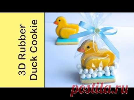 How to make a 3D rubber duck cookie - Cute baby shower favour - YouTube