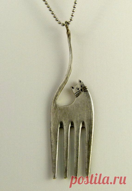 Carmella The Fork Cat - Up Cycled Sterling Silver And Up Cycled Fork - Art…