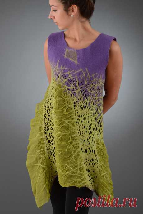 Nuno felt seamless garment made with silk and merino wool roving. One ...