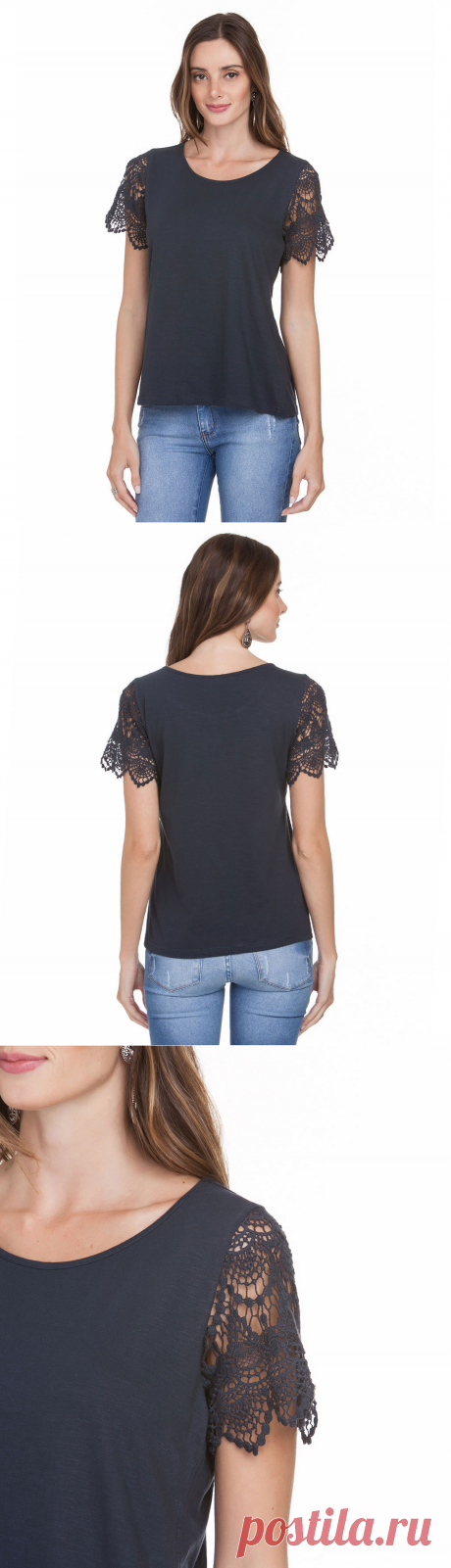 Blusa com Mangas em Renda Guipir - Lojas Renner