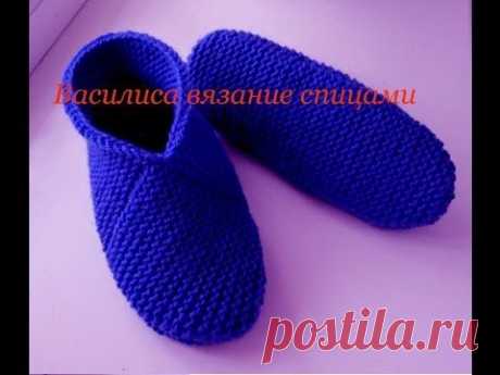 Тапочки спицами платочной вязкой knitted slippers - YouTube