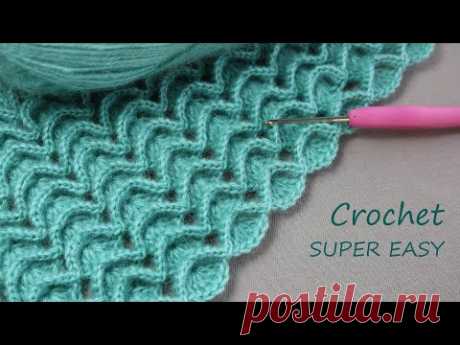 🤗ЗАМЕЧАТЕЛЬНЫЙ рельефный УЗОР крючком для теплых вещей ВЯЗАНИЕ новичкам 👌 SUPER EASY Pattern Crochet