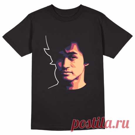 Мужская футболка «Виктор Цой. Портрет.» цвет черный - дизайнер принта Kaplio