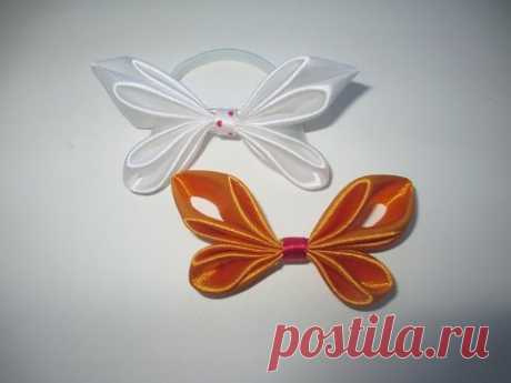 DIY/  КАК СДЕЛАТЬ БАНТИКИ - БАБОЧКИ из атласной ленты своими руками. Butterfly hair of satin ribbons