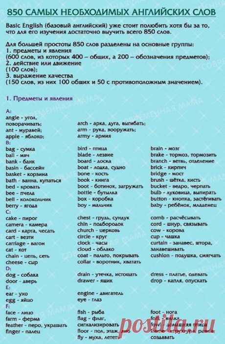 850 слов на английском языке, выучив которые, вы будете свободно говорить! 🇬🇧 Заберите себе на стену, чтобы не потерять! 📌