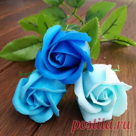 A single SOAP rose, flower soap, wedding decoration, wedding guest gifts, valentines day ,artificial flowers, soap flowers, bathroom $3.99(AUD) is for one rose, please choose colour; -dark blue -blue -light blue  This beautiful eye-catching blue rose is made of SOAP and has almost real looking!! Definitely perfect for any occasions, anniversaries.  ---SIZE--- The stem is about 30cm. The rose is about 6cm. The rose with a stem is about 36cm. ---FREE GIFT WRAPPING--- ** bouq...