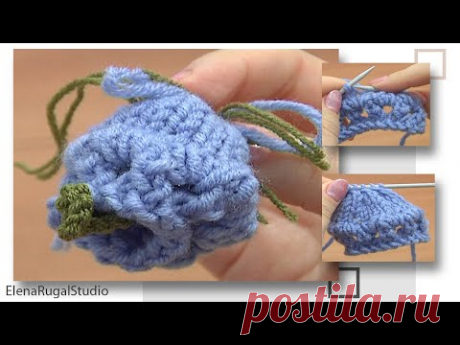 Knitted Bell Flower Tutorial 12 Вязаный цветок на спицах