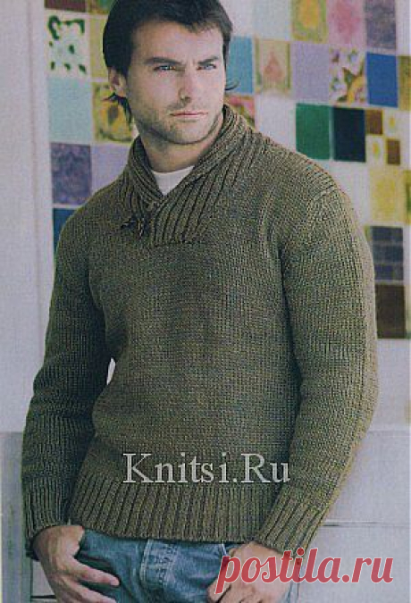Спортивный пуловер с воротником. Вязание для мужчин / Пуловеры / Спицами