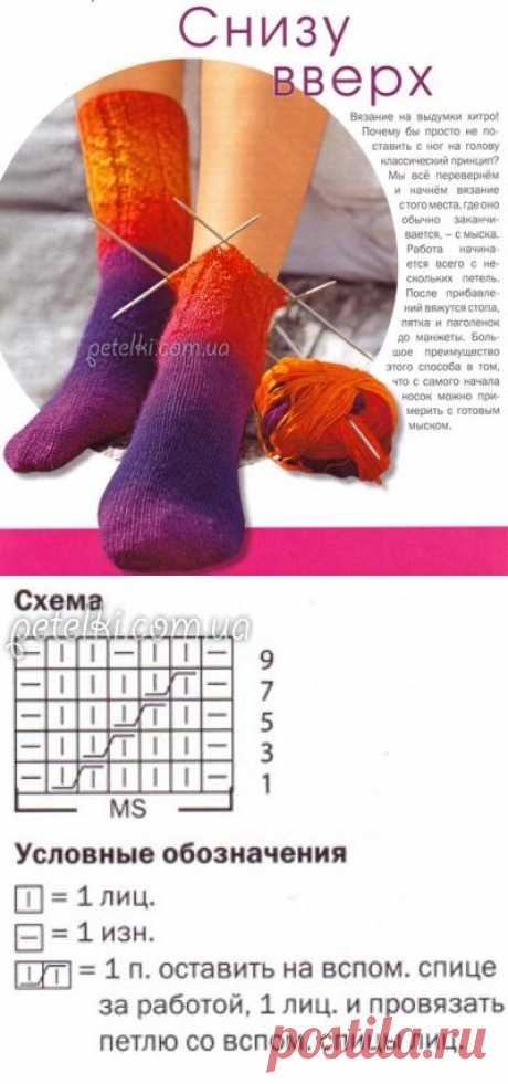 Радужные носки. Как вязать от мыска
