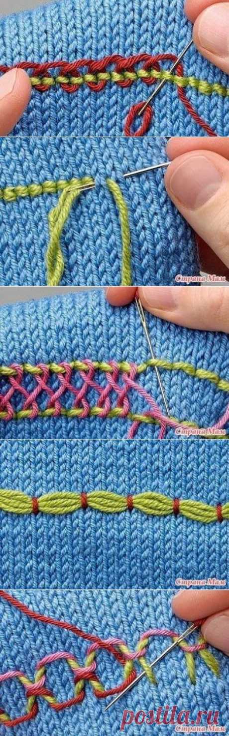 Вышивание по вязаному полотну