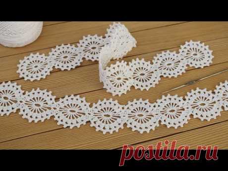 Красивое ЛЕНТОЧНОЕ КРУЖЕВО вязание крючком мастер-класс Crochet Tape Lace Tutorial