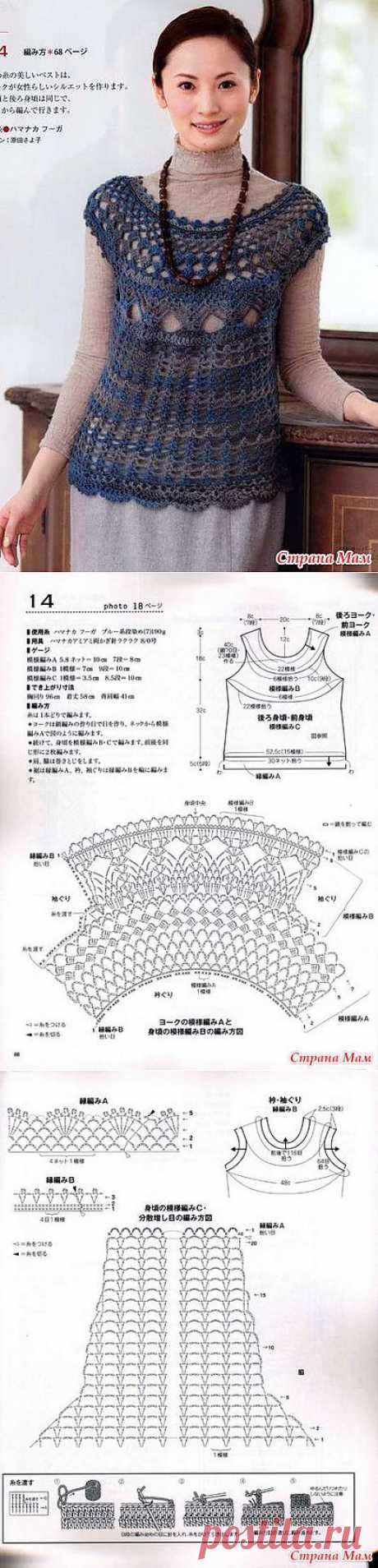 Ажурная безрукавка с круглой кокеткой. Крючок.: Дневник группы &quot;ВЯЗАНАЯ МОДА+ ДЛЯ НЕМОДЕЛЬНЫХ ДАМ&quot; - Страна Мам