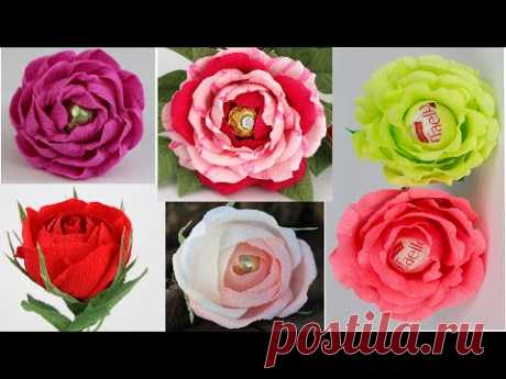 6 идей роз из гофрированной бумаги и конфет своими руками. Цветы из бумаги от Buket7ruTV