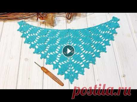 Вяжем простую красивую шаль-бактус крючком узором листья. How to crochet a beautiful shawl

тапочки следочки спицами