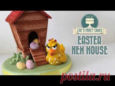 Easter hen house with mini eggs cake topper