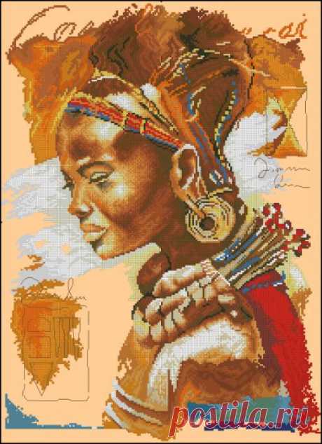 схема для вышивки крестом портрета Африканская девушка