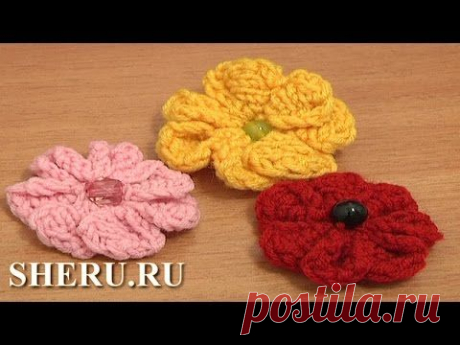 Knitting Flower Tutorial 3 Цветок вязаный спицами