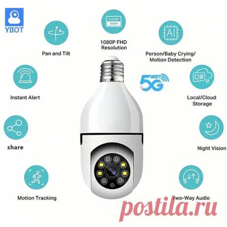5g Dual Band Wifi Monitor 1080p Hd E27 Bulb Camera Socket Automatic Tracking Full Color Night Vision Two Way Audio Wireless Security Monitor No Tf Sd Card | Save Money On Temu | Temu