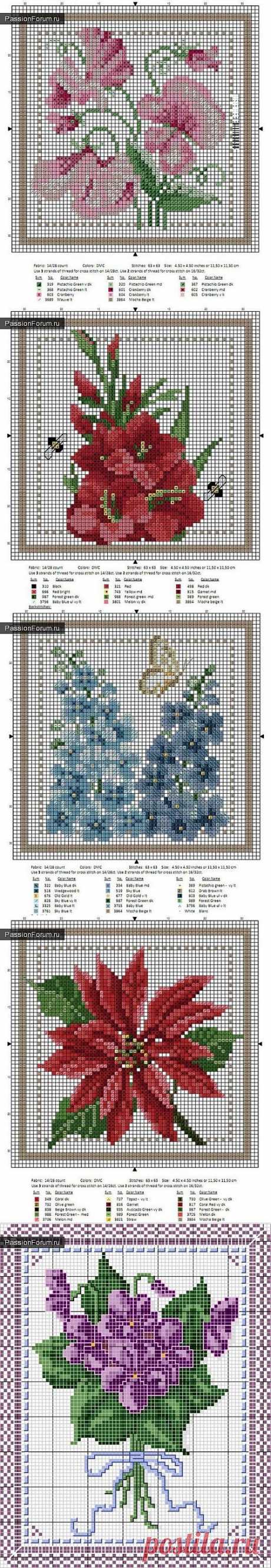 ЦВЕТОЧКИ. ЧАСТЬ 5 / Схемы вышивки крестиком / PassionForum - мастер-классы по рукоделию