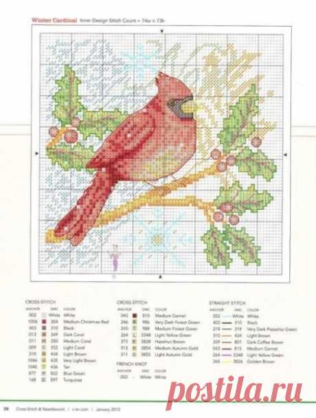Зимние птицы: вышивка крестиком