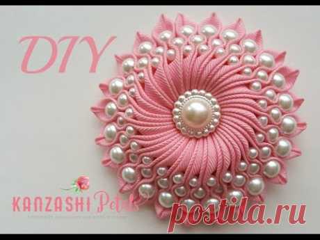 DIY Ribbon flower with beads/ grosgrain flowers with beads tutorial