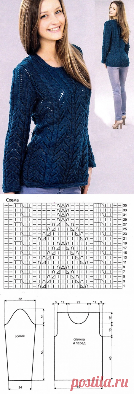 Пуловер для женщин, вяжем спицами