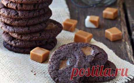 Шоколадное печенье с карамелью | Пикабу