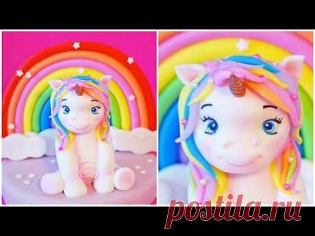 UNICORN RAINBOW CAKE TOPPER TUTORIAL / TORTA UNICORNO / ARCOBALENO FONDANT PORCELANA FRIA