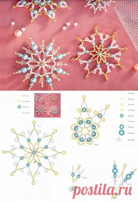 Снежинка из бисера схема плетения Рукоделие для дома своими руками. Мастер-классы, уроки и креативные идеи.