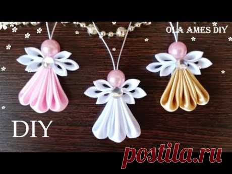 DIY Ribbon Angel 😇 АНГЕЛ ИЗ ЛЕНТ/  Kanzashi Angel/ Satin Ribbon Christmas Angel Ornaments 2 Ola ameS