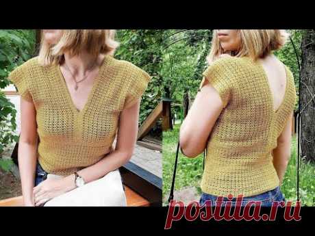 Женская летняя футболка-топ крючком Мастер-класс Crochet Top Tutorial