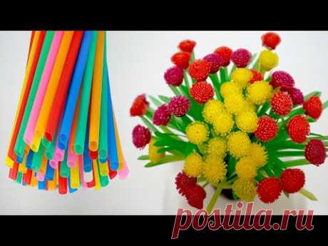 วิธีทำดอกไม้ประดิษฐ์จากหลอด/ How to make creative flower from straw