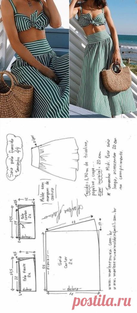 Saia com pala franzida para tecido plano | DIY - molde, corte e costura - Marlene Mukai