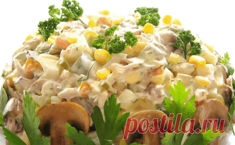 Нежный салат с грибами и кукурузой | Самые вкусные кулинарные рецепты