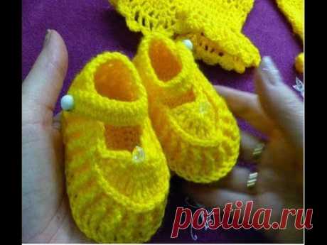 2ч.Пинетки Туфельки крючком для новорожденного.Booties crochet