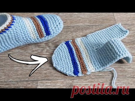 Вяжу СЛЕДКИ СПИЦАМИ 💥 используя остатки пряжи 🧶 Без шва на подошве 😉