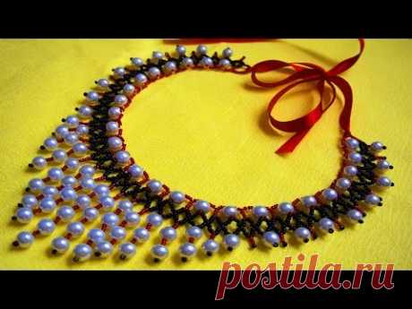 Ожерелье из Бусин и Бисера Мастер Класс! Колье из бисера и бусин!Necklace of Beads and Beads!