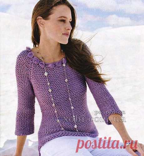 лиловый пуловер с рукавами реглан