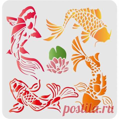 Koi Lotus plantillas DIY, plantilla para pintura de pared, 11,8x11,8 pulgadas, plantillas de dibujo de pez carpa, plantilla reutilizable Mylar DIY, pintura artesanal Temp - AliExpress