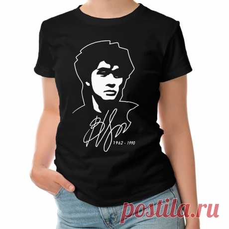 Женская футболка «Виктор Цой. Автограф.» цвет черный - дизайнер принта Kaplio